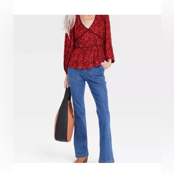2X Knox Rose Peasant Top, NWT Red Dark Brown Hint of Silver thread - Picture 1 of 5
